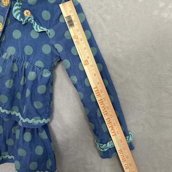 Matilda Jane Polka Dot Corduroy Pea Coat Blue Sherpa Lined Ruffles Girls Size 6 - Picture 14 of 16
